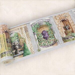Vintage Border Paper Wallpaper Fountains Landscape Scenes Cottagecore Lot 20 yds